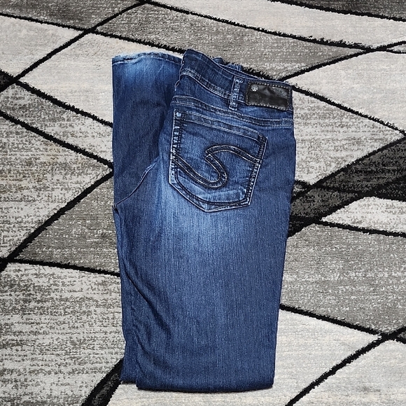 Silver Jeans Denim - SILVER SUKI 17 MID-RISE LONG EMBROIERED BOOT-LEG DARK-BLUE DENIM JEAN